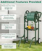 Artigarden Hose Reel Cart with 2 Wheels, Garden Water Hose Holder Heavy Duty Powder Coated Steel Outdoor Winder Storage Holds 125 ft 5/8" Hoses with Basket and 3.9ft Leader Hose for Backyard, Green - Image 2