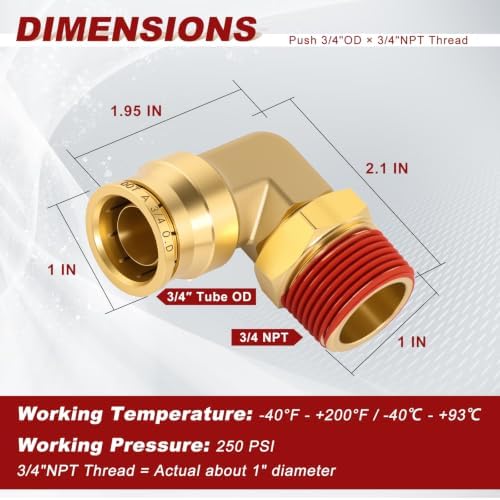 90° Swivel Male Elbow, 3/4" Tube x 3/4" NPT, DOT Approved 5PCS - Image 5