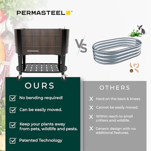 Permasteel Raised Garden Bed with Legs, 40×20×37 in, Planter Box with EnGrow™ TrueSoil™ Technology for Vegetables, Flowers, Herbs, and Fruit, Outdoor Indoor, Storage Shelf, Wood Brown - Image 4