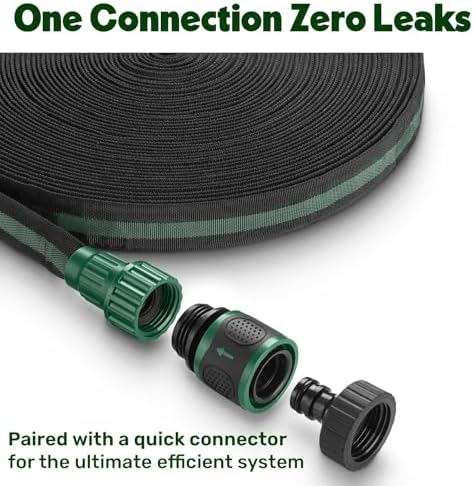 Flat Soaker Hose 150ft (75ft 2-Pack) for Garden // Drip Hose for Garden Beds, Lawns and Trees // Heavy Duty Leakproof Design with Quick Connect // Linkable Irrigation System for Vegetables and Flowers - Image 3