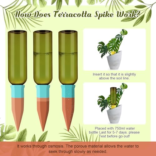 SiliFine 12 Sets Terracotta Watering Spikes,Green and Mixed Color - Image 4