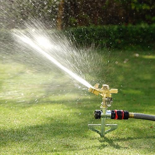Eden 94147 Brass Impulse Sprinkler with Step Spike Gear Drive, Heavy Duty, Gardening Watering System, Garden&Lawns, Coverage up to 5278sq.ft - Image 6