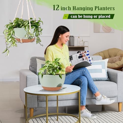 2 Pack 12 Inch Self Watering Hanging Planters for Indoor Outdoor Plants - Image 5