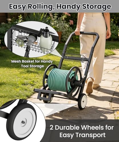 Artigarden Garden Hose Reel Cart with Wheels, Outdoor Water Hose Cart Black - Image 4