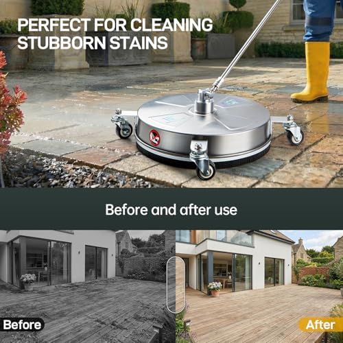 15" Pressure Washer Surface Cleaner with 4 Wheels, Surface Cleaner for Pressure Washer, 2 Extension Wands, 2 Replacement Nozzles, Power Washer Surface Cleaner for Concrete, Driveway - Image 2
