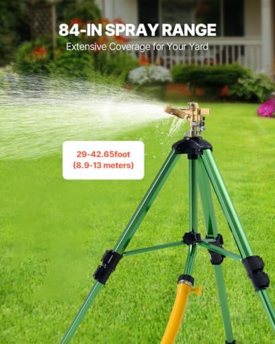 VEVOR Impact Sprinkler on Tripod Base, 2 Packs, Heavy Duty Tripod Sprinklers with Brass Head & 3/4" NH Connector, 360 Degree Large Area Irrigation Sprinkler, Adjustable Heights for Yard - Image 2
