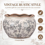 Geetery Ceramic Planter Pot 11 Inch Round Plant Pot, Floral, Grey, Large - Image 2
