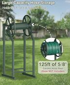 4-Spike Garden Hose Reel with 3.9ft Leader Hose & Stainless Fitting, Outdoor Hose Holder holds 125ft Hose of 5/8", Freestanding Metal Hose Stand for Outside Yard Lawn, Green - Image 4
