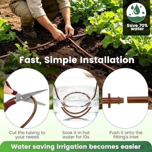 1/4" Drip Irrigation Tubing with 6" Emitter Spacing, (250 Ft Roll) Saving 80% Water, 0.5 GPH Emitters Built-In Drip Irrigation Line for Garden, Hydroponics, Greenhouses, and Landscape Beds (Brown) - Image 4