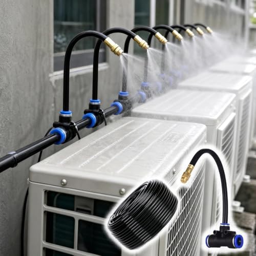 AC Condenser Cooling Misting System Outdoors, Quick-Connect & Adjustable by Unknown