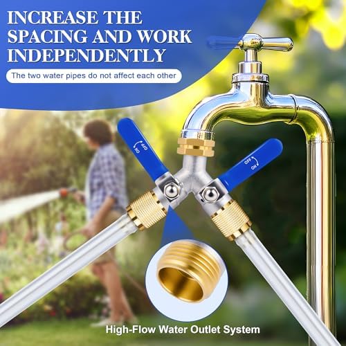 EJW Hose Splitter 2 Way, Garden Hose Splitters, Heavy Duty Faucet Splitter,Rv Brass Water Hose Y Splitter, Double Hose Connector, Spigot Splitter, Two Way Hose Manifold Valve 3/4 Inch GHT Thread. - Image 7