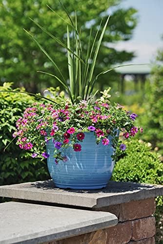 Garden Elements Indoor/Outdoor Glazed Brushed Happy Plastic Planter, Large, Bright Blue, 15" (Pack of 2) - Image 2