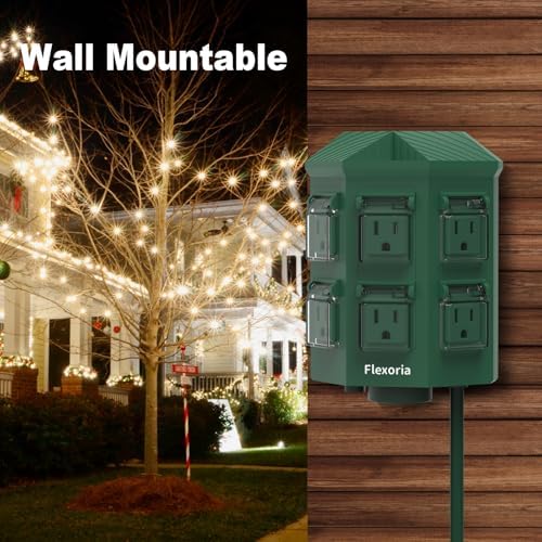 Flexora Outdoor Power Strip with 24-Hour Mechanical Timer, 25 FT Extension Cord Waterproof, 6 Grounded Outlets for Graden and Yard Decorations, ETL Listed (25 FT) - Image 7