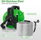 SPECILITE Portable Garden Hose Reel with 75ft Heavy Duty 304 Stainless Steel Water Pipe, Wall Mount Lightweight Winder Combo with Nozzle for Outside, Yard, Patio - Image 5