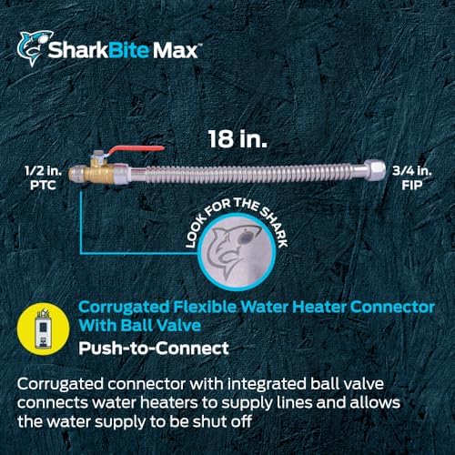 SharkBite Max 1/2 Inch x 3/4 Inch FIP x 18 In. Corrugated Flexible Water Heater Connector, Push to Connect Brass Plumbing Fitting, Stainless Steel, URSS3068FX18BV - Image 2