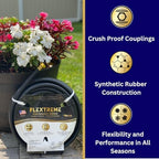 Flexon Flextreme 5/8" x 50ft Black Synthetic Performance Rubber Garden Hose – Lightweight, All-Weather Flexibility, Heavy-Duty, Kink-Resistant, Solid Brass Couplings, Watering Hose for Lawn & Garden - Image 5