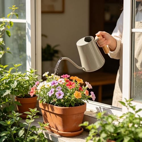 SUNGOOYUE Watering Pot 1L Stainless Steel Long Spout Watering Can, Metal Can for Indoor Outdoor Plants Garden Flowers Gardening Supplies (Gray) - Image 3