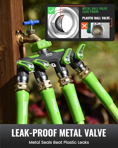 RAINPOINT 4 Way Garden Hose Splitter, 100% Metal Heavy Duty Water Hose Splitter with Individual Shut-Off Valves, 3/4" GHT High Flow Outdoor Faucet Splitter, 1.81" Extra Long Handle (Green) - Image 6
