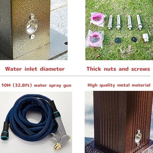 Outdoor Retro Post Faucet Freestanding Garden Hose Holder with Faucet & Spray Gun, Floor Mounted Water Tap for Irrigation Washing, Vertical Water Column Feature(Blue,69cm/27.1in) - Image 4