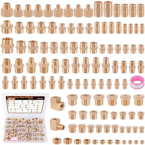 111Pcs Brass Hose Pipe Fitting Assortment Kit for Air/Fuel/Water/Oil Hose by HOME