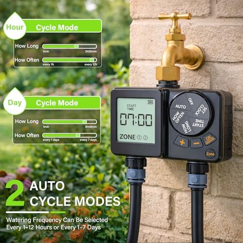 MIXC 25FT 1/2Inch Drip Irrigation Tubing Kit + MIXC Rechargeable 2-Zone Water Timer - Image 7