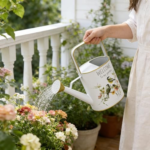 Vintage Decorative Metal Watering Can - Welcome to My Garden with Charming Bird & Floral Design, Rustic Farmhouse Watering Pot Planter for Indoor/Outdoor Plant Care - Image 2
