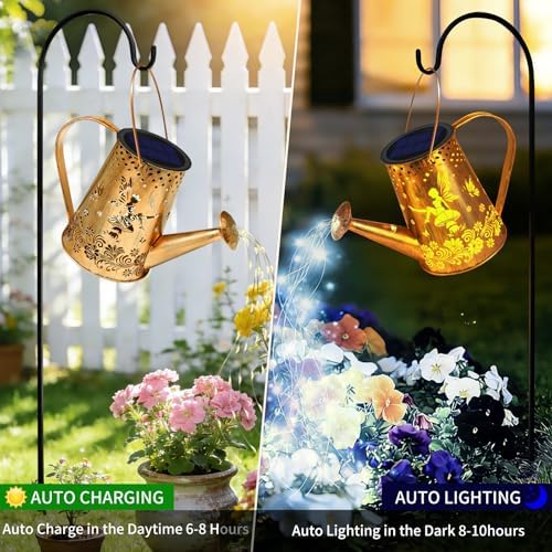 YJFWAL Solar Watering can with Lights, Gifts for Mothers Day Mom Grandma Women Birthday, Waterproof Gardening Gifts Watering Can with Cascading Lights Outdoor Decor for Garden Patio Yard Pathway - Image 4