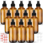 Norme 12 Pcs 8 oz Glass Spray Bottles, Funnels and Labels, Amber, Stylish by Norme