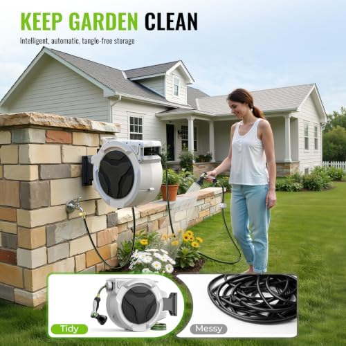 Retractable Garden Hose Reel, 1/2in 100ft Hose Reel with 10 Patterns Nozzle - Image 2