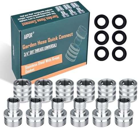 6 Pack Quick Connect Hose Fittings, Stainless Steel Garden Hose Quick Connector, Universal Fit 3/4 Inch GHT Water Hose Connectors, Quick Disconnect Adapter No-Leak by AIPOR