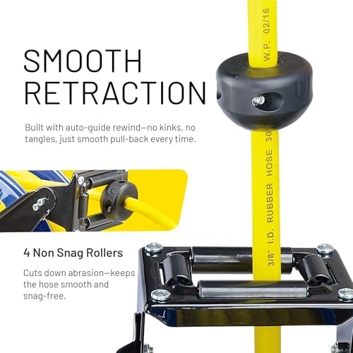GOODYEAR Air Hose Reel Retractable 3/8" Inch x 50' Feet Long Premium Commercial SBR Hose Max 300 Psi Reinforced Steel Construction Heavy Duty Spring Driven Industrial Dual Arm & Pedestal - Image 6