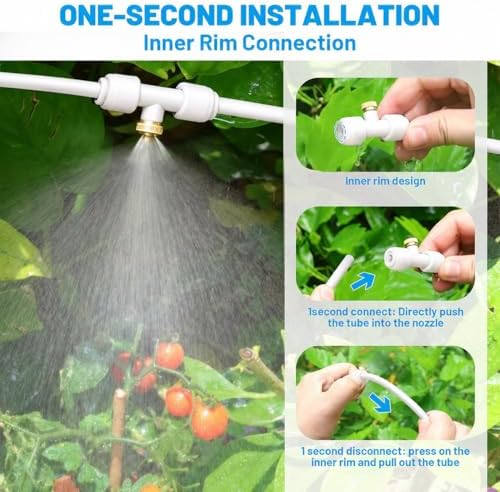 Riboud 110FT Mister for Outside Patio Misting Cooling System with 20 Brass Mist Nozzles+Water Filter+Y Connector, Leak-Resistant Misters for Backyard, Garden, Pool, Deck, Greenhouse - White - Image 3
