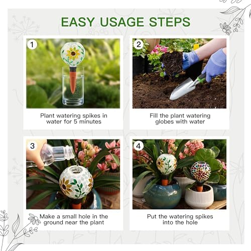 VOREEN Mosaic Plant Watering Globes with Terracotta Watering Spikes, 17oz Glass Self Watering Globes for Indoor & Outdoor Potted Plants, Decorative Water Drippers, Set of 2 - Image 3