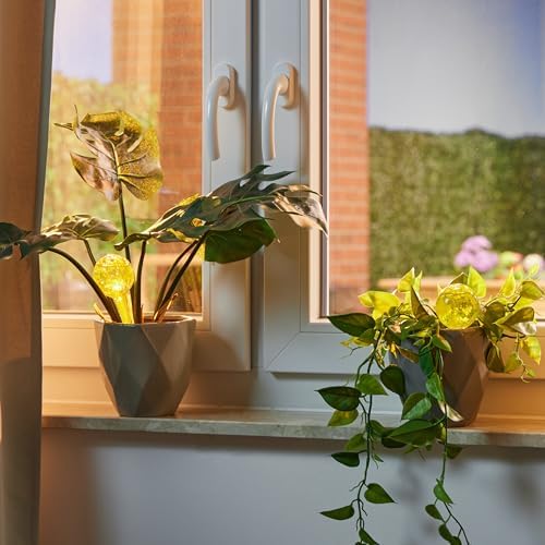 Relaxdays Set of 4 Glass Watering Globes, H x D: 15 x 6 cm, Watering Balls for Plants, Watering Aid Holiday, Yellow - Image 2