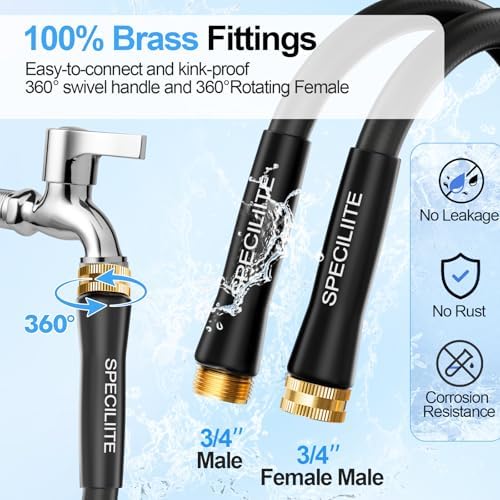 SPECILITE 3/4" Hot/Cold Garden Water Hose 50 ft, -50℉-158℉, Black - Image 5