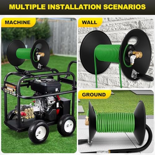High Pressure Washer Hose Reel 100ft 3/8" NPT, 4000 PSI Heavy Duty Steel Power Washer Hose Reel with Swivel Arm, Mounting Bracket & M22 14mm Fitting, Wall/Machine/Van/Trailer Mount Compatible - Image 6