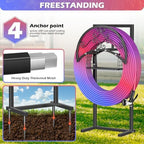 OLV Garden Hose Holder, Freestanding Water Hose Holder Stand with Storage Basket Holds 150-ft Pipe, Heavy Duty Outdoor Decorative Metal Hose Storage Hanger Rack for Outside Yard Lawn Farm - Image 4