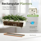 Window Box Planter, 6 Pack Plastic Vegetable Flower Window Planters Boxes 16 Inches Rectangular Flower Pots with Drainage Holes and Saucers (White) - Image 3