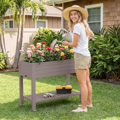 Fancyango Raised Garden Bed with Wheels 33.7" H -Medium Gray - Image 6