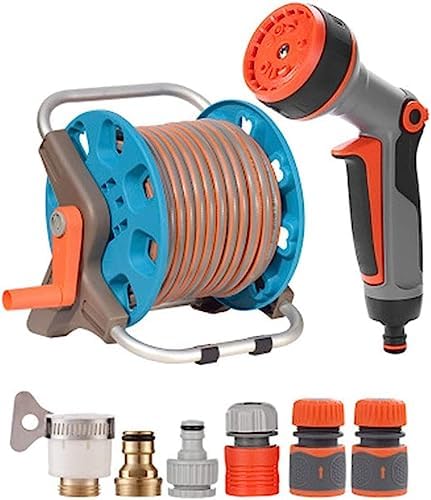 Portable Garden Hose Reel,Compact Durable Water Hose for Car Washing/Garden Irrigation/Pet Bathing with 10 Function Spray Nozzle Hose Reels (Color : Blue, Size : 50m) by Unknown