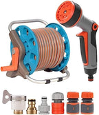 Portable Garden Hose Reel,Compact Durable Water Hose for Car Washing/Garden Irrigation/Pet Bathing with 10 Function Spray Nozzle Hose Reels (Color : Blue, Size : 50m) by Unknown