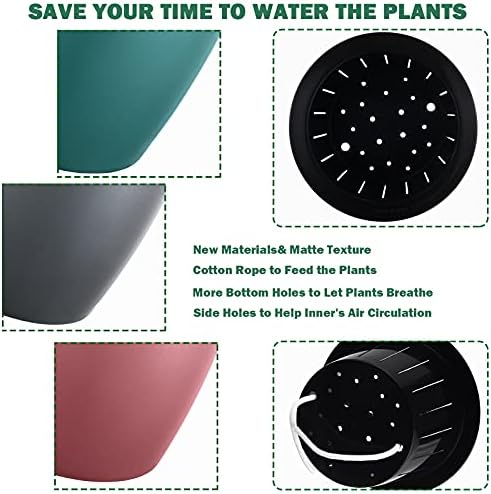 Planterhoma 6.7 Inch Self Watering Pots for Indoor Plants, 6 Packs African Violet Pots, Black Wick Pot with Drainage Holes, Self Watering Planters for Orchid, Devil's Ivy, Silver/Blue/Rose Gold - Image 6