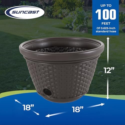 Suncast 2 Pack Decorative Wicker Garden Hose Holder Pot with 4 Drain Holes for 100 Foot Hoses, Java - Image 3