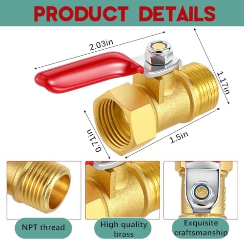 Lasnten 12 Pcs 3/8 Inch Heavy Duty Brass Npt Ball Valve Shut off Switch - Image 3