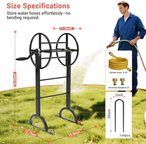 Garden Hose Reel with Handle – Heavy Duty Metal Freestanding Water Hose Holder, Upgraded Retractable Hose Winder for Up 150FT 5/8" Hose, Perfect for Lawn, Yard & Outdoor Use - Image 2
