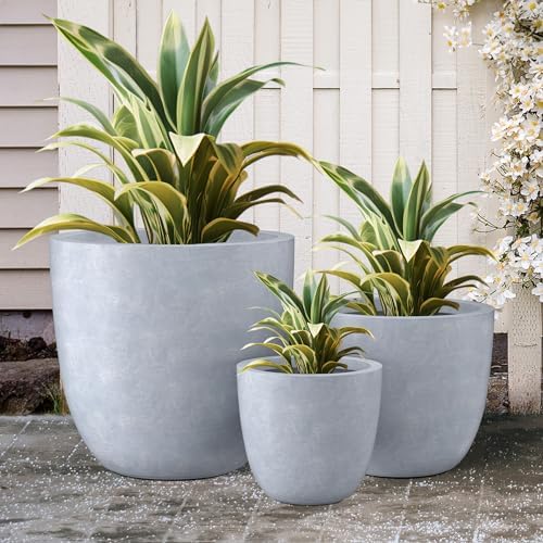 Kante Set of 3 Blue Gray Concrete Bowl Round Planters for Modern Home - Image 7