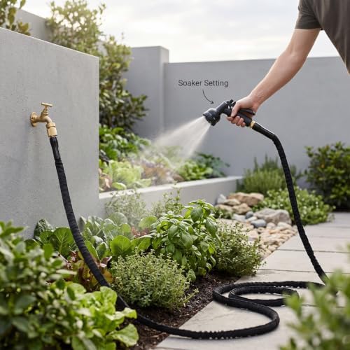 100FT Non Expanding Garden Hose with Spray Nozzle - Image 2