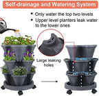 GameXcel Vertical Planter Tower - 3 Tier Stackable Garden Planters with Wheels and Tools Plant Pots for Strawberry Herb Flower and Vegetable Indoor Outdoor Use Dark Gray 2 Pack - Image 4