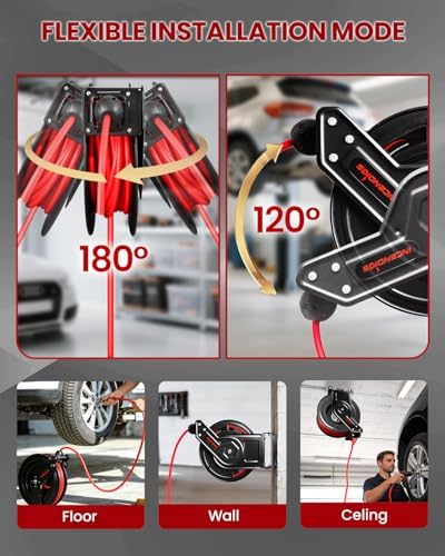 Retractable Air Hose Reel, Auto Rewind 3/8" x 100 FT Hybrid Polymer Hose - Image 3