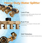 Hose Splitter 4 Way, Diivoo Heavy Duty Brass Hose Connector with Rotating Arms, High Flow Spigot Splitter, Easy Grip Faucet Splitter, Solid Hose Bib Splitter for Outdoor Gardening Hoses, 3/4" Standard - Image 3